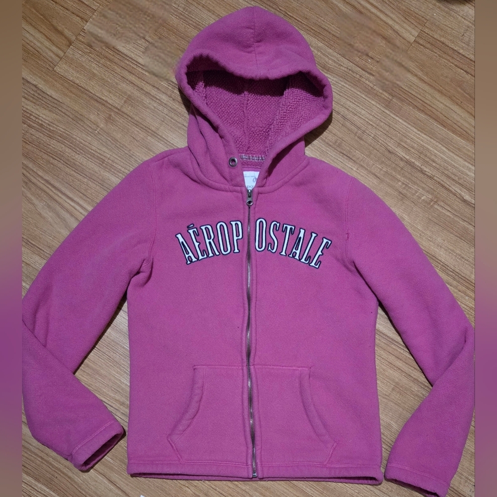 Aeropostale Y2K Fleece Fuzzy Pink Full Zip Sweatshirt Size L